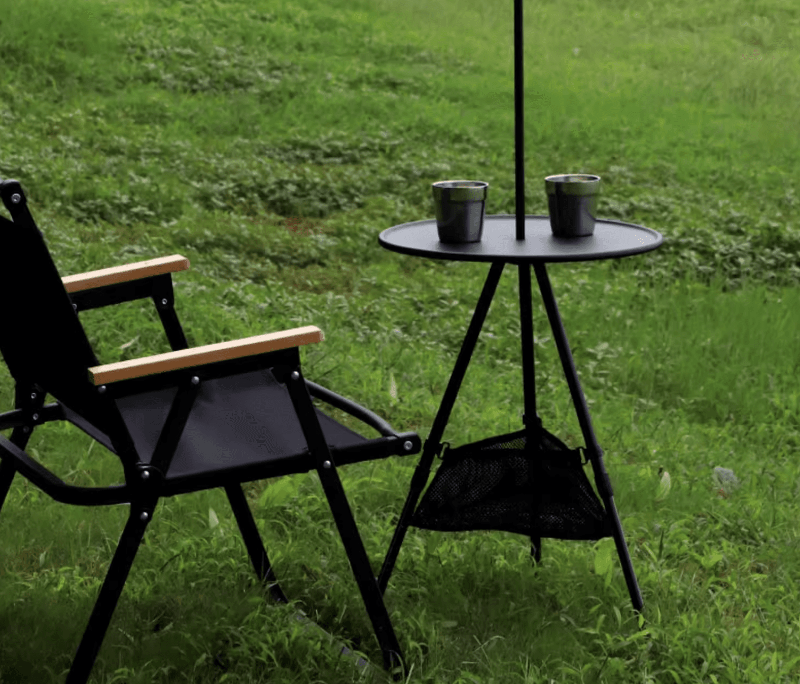 アウトドアソロテーブル 三脚型サイドテーブル 二段セット