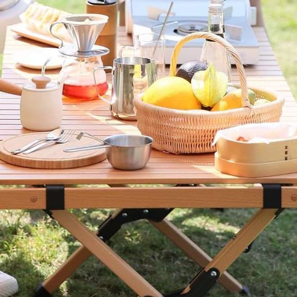 アウトドアテーブル 天然木ロール式コンパクトテーブル