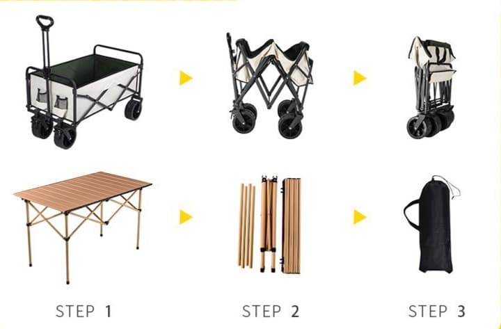 アウトドアテーブル 折りたたみ式 収納便利ワゴンテーブル