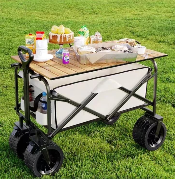 アウトドアテーブル 折りたたみ式大型キャリーワゴンテーブル