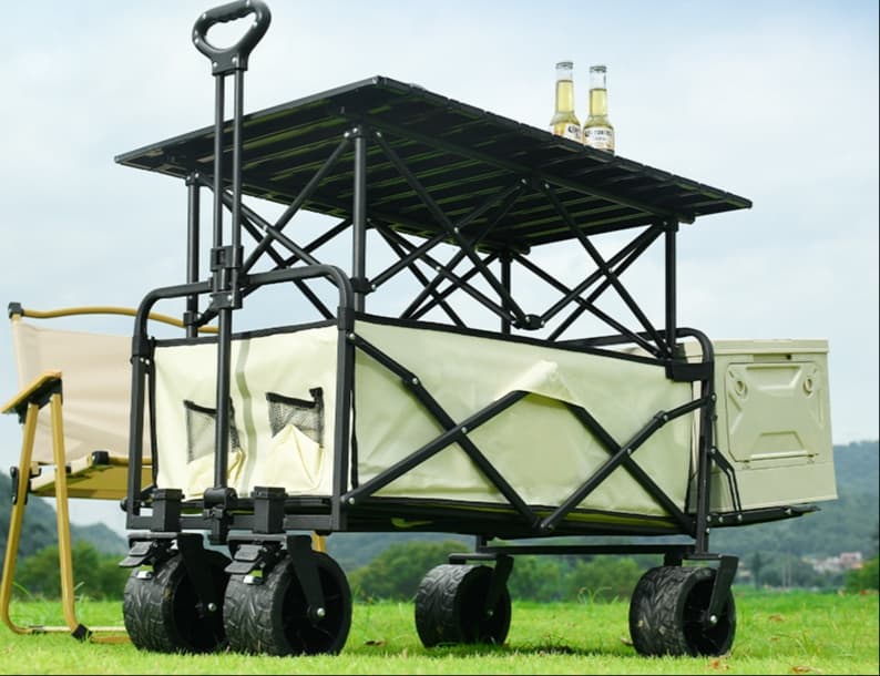 アウトドアテーブル 折りたたみ式キャリーワゴン アウトドア収納カート