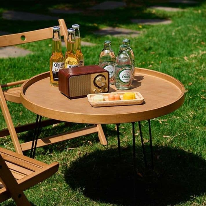 折りたたみ式 二段 アウトドアテーブル 木目調