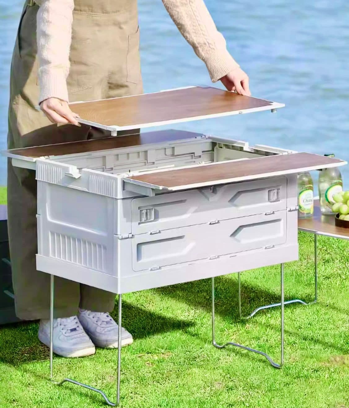 折りたたみ式 収納棚付きアウトドアキッチンテーブル