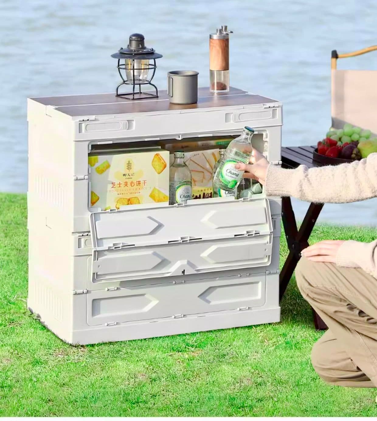 折りたたみ式 収納棚付きアウトドアキッチンテーブル