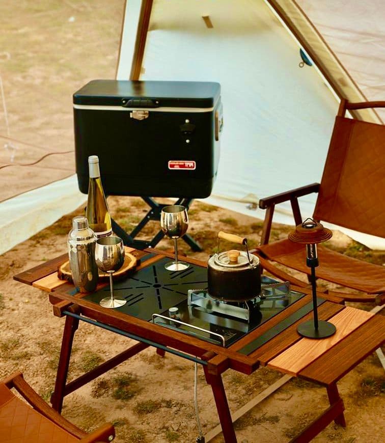 アウトドアテーブル 木製折りたたみ式キャンプ調理ローテーブル