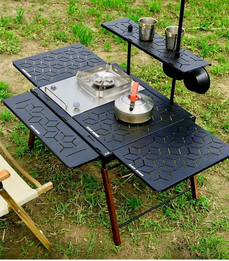 アウトドアソロテーブル 折り畳み式アウトドアサイド棚付きテーブル