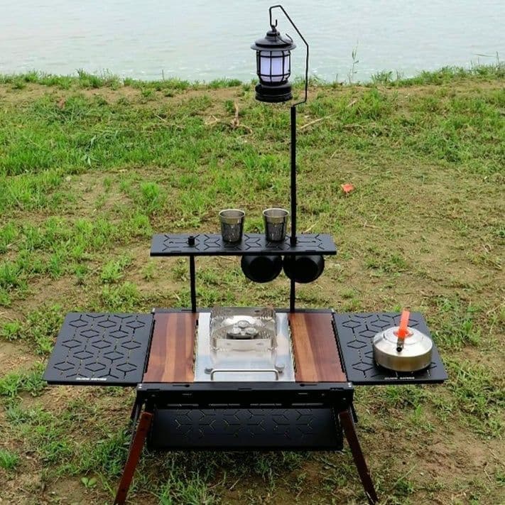 アウトドアソロテーブル 折り畳み式アウトドアサイド棚付きテーブル