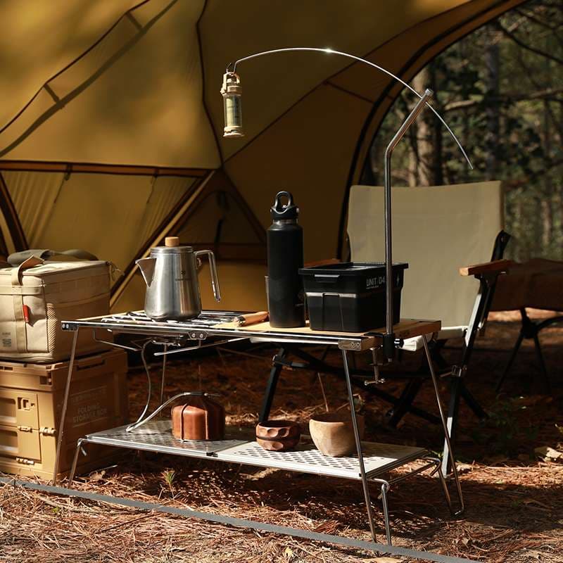 アウトドアキッチンテーブル 折り畳み式多段メッシュラック