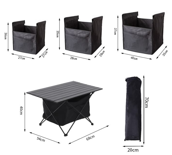 アウトドアテーブル 折りたたみ式収納ポケット付きアルミ製軽量サイドテーブル