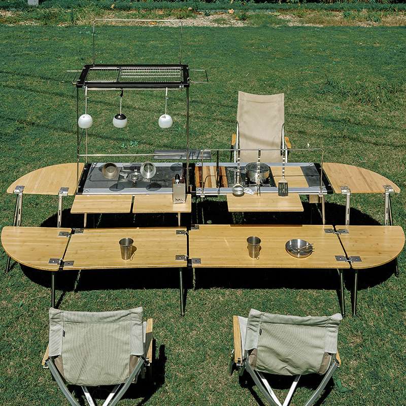 アウトドアテーブル 折りたたみ式 二段棚付き キャンプ調理台
