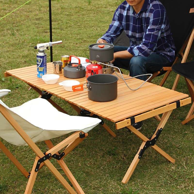 アウトドアテーブル 天然木製 折り畳みキャンプテーブル