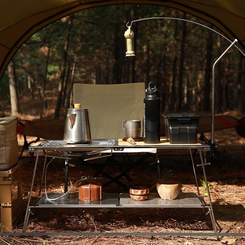 アウトドアキッチンテーブル 折り畳み式多段メッシュラック