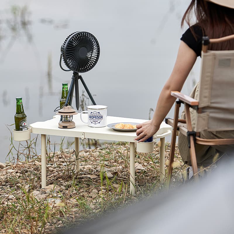 アウトドアテーブル 折りたたみ式飲料収納付き軽量持ち運びテーブル コンパクト